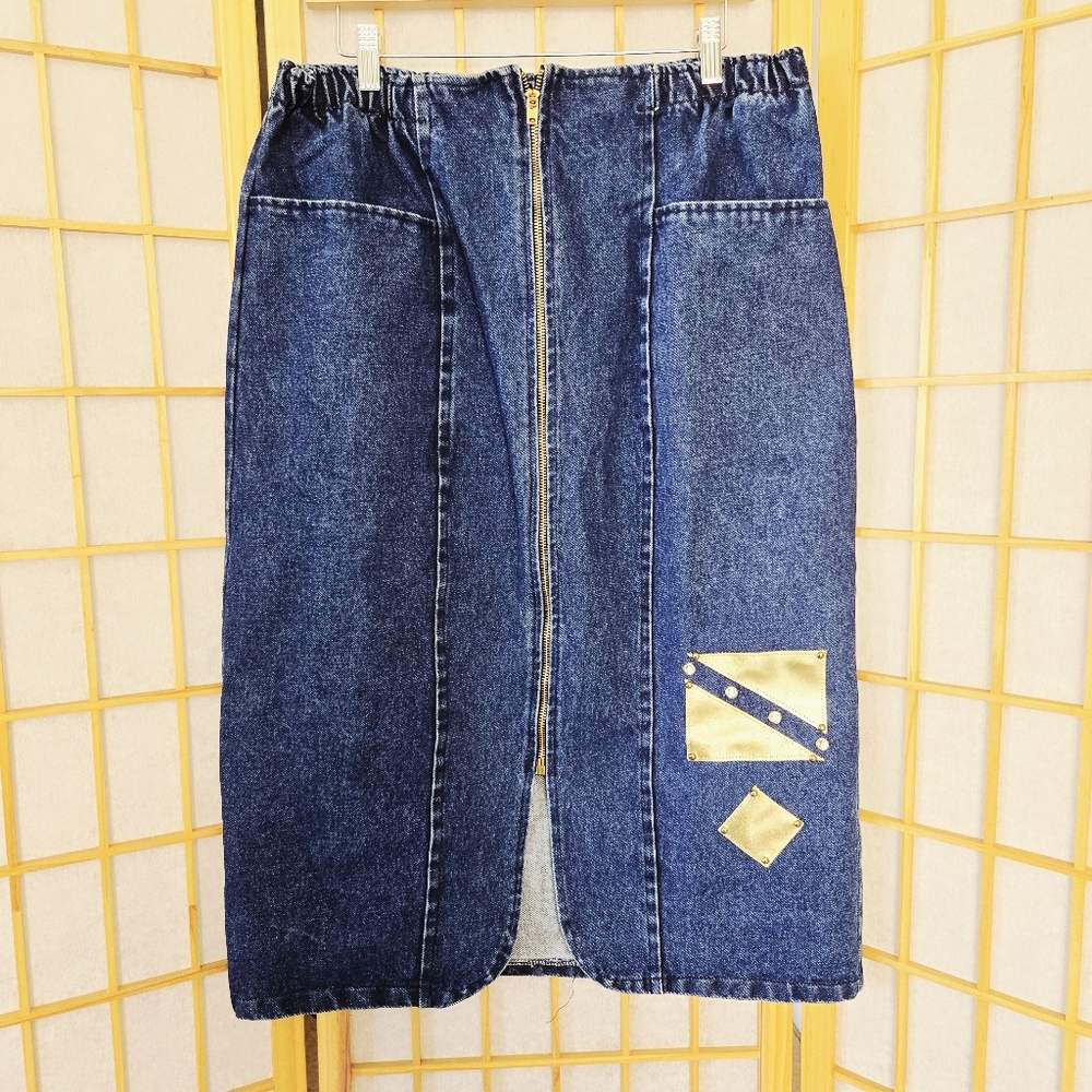 Vintage Denim Skirt with Gold Accents (XL)